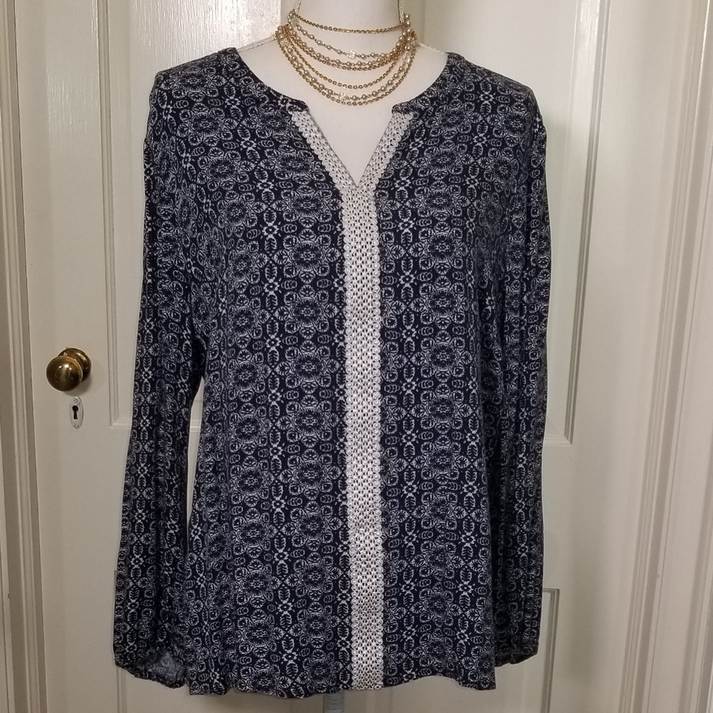 CB Boho Peasant Blouse with Silver Embroidery EUC